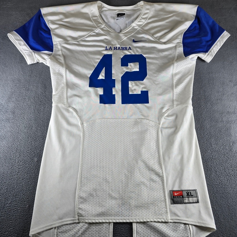 Nike Team La Habra Football Jersey Mens XL White Blue Number 42 Mesh Athletic